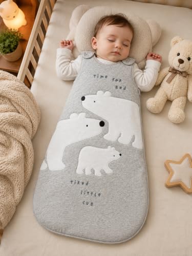 Image of TuddyBuddy Baby Cotton Wearable Quilted Sleeping Bag Blanket 1.5 Tog with 1 Way Zipper Closure | Ideal for Babies & Kids Hypoallergenic Fabrics | (Panda Reversible Blanket - Grey, 12-18 Months)