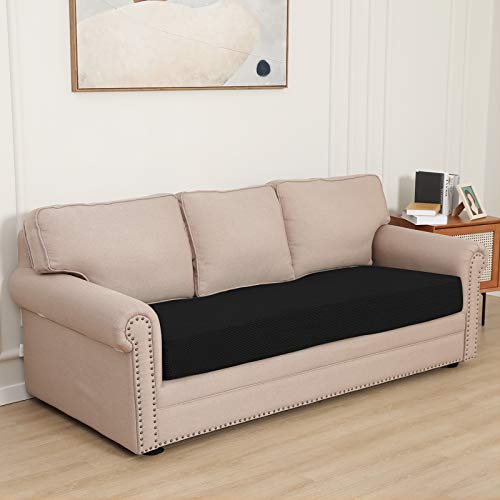 Image of Easy-Going Stretch 1 Piece Couch Cushion Cover for Sofa | Sofa Cushion Furniture Protector Sofa Seat sofa slipcover Washable sofa cover soft with Elastic Bottom Black