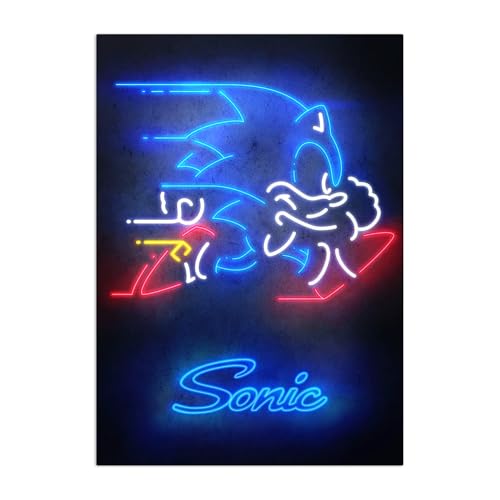 Displate Metal Poster Sonic the Hedgehog Sonic Neon Speed Silhouette M