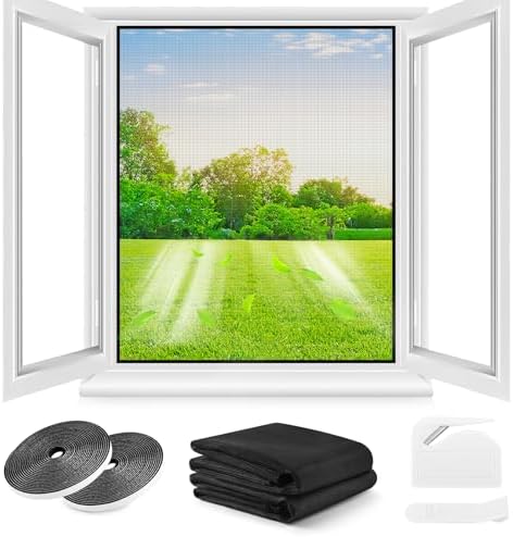 Fliegengitter Fenster ohne Bohren,DIY 130x150cm,2 Stück, Verdicktes Netz,Insektenschutz Fenster mit Klettband+Zuschneider+Presshilfe,Schwarz