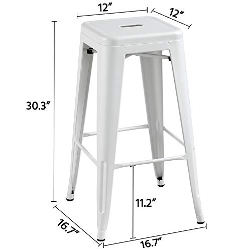 Yaheetech 30 Inch Metal Bar Stools Vintage Counter Bar Height Stools Stackable Furniture Industrial Backless Stool Chairs Set Of 4, White #TOP2