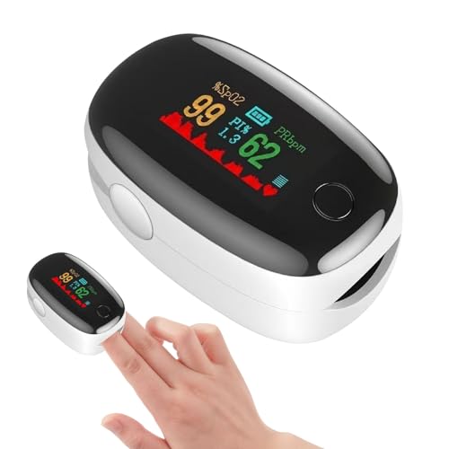 Finger Pulse Oximeter, Professional Blood Oxygen Monitor Finger Adults, Fingers Oxygen Monitor (SpO2) LED Color Screen with Accurate Fast Reading, Heart Rate and PI (White)