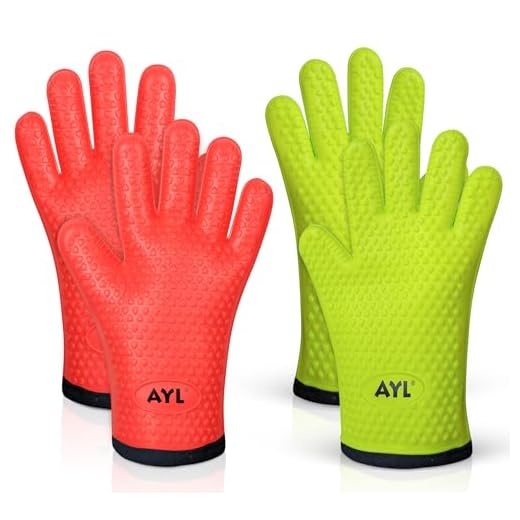 AYL Silicone Cooking Gloves - Heat Resistant Oven Mitt for Grilling, BBQ, Kitchen - Safe Handling of Pots and Pans - Cooking & Baking Non-Slip Potholders - Internal Protective Cotton Layer