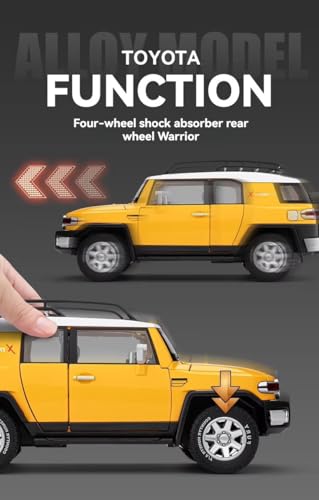 Image of 1:24 Scale Big TOYATO FJ Cruiser Diecast Car | Metal Pullback Toy Car for Kids with Openable Doors, Sound, Light Effects, Yellow