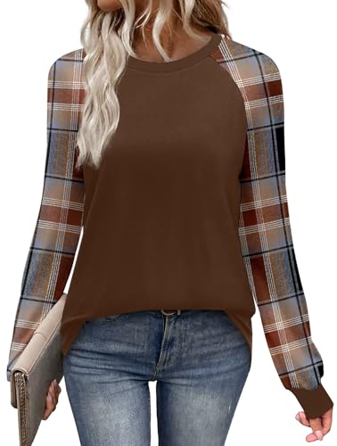 WIHOLL Fall Outfits for Women 2025 Long Sleeve Shirts Casual Womens Clothing Boho Tops Early Fall Fashion Work School Outfits for Teachers Trendy Blouses Chocolate Brown Fall Clothes Essentials L