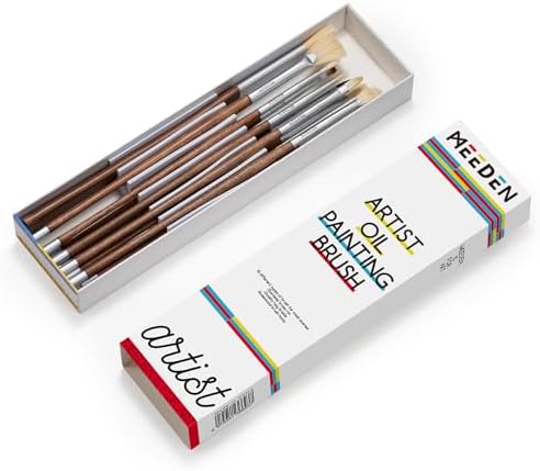 MEEDEN Artist Oil Paint Brush Set: 10 Pcs Hog Bristle Art Paint Brushes - Professional Oil Paint Brushes with Wood Long Handle - Perfect for Adults Canvas Painting