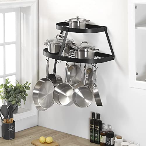 Weekly Top Sale KES 27.5-Inch Pot Rack Wall Mounted, 2-Tier Hanging Pot Rack for Pots and Pans Storage, Classic Semi-Circle Design, Black, KUR502S70B-BK