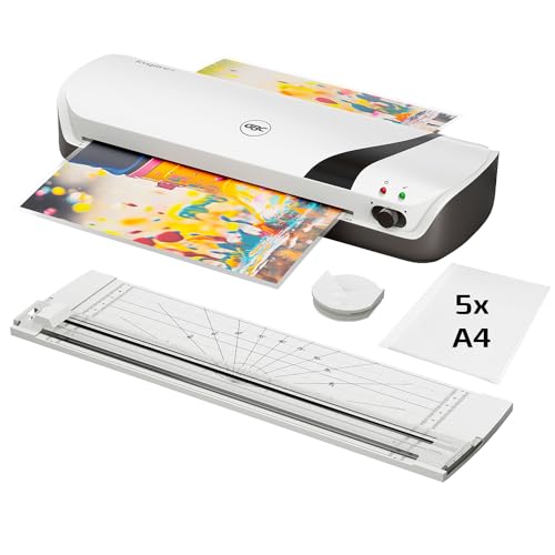 GBC Inspire+ Zestaw do Laminowania 4 w 1, Maszyna do Laminowania A4, Gilotyna do Papieru, Zaokrąglarka Rogów, Zawiera Startowy Pakiet folii do laminacji, Biały Laminator (4410034)