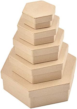 WANDIC Paper Mache Box, Set Of 5 Hexagonal Mini Kraft Paper Boxes With Lids Ideal For Crafting & Storage Accessories Cosmetics Jewelry Gifts Home