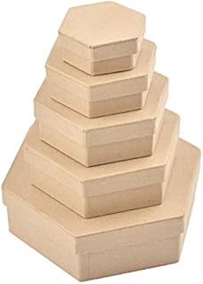 WANDIC Paper Mache Box, Set Of 5 Hexagonal Mini Kraft Paper Boxes With Lids Ideal For Crafting & Storage Accessories Cosmetics Jewelry Gifts Home