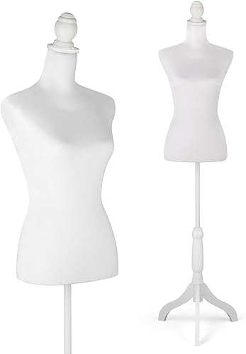 Maniquí de torso de maniquí para mujer, exhibición de ropa con base de trípode de madera, ajustable de 52 a 67 pulgadas para costura, costurera,