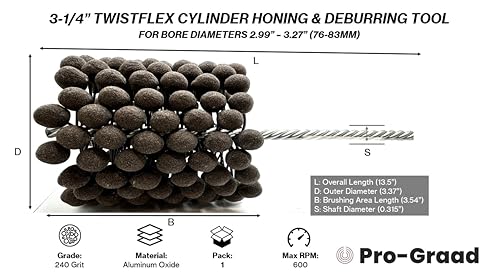 Image of 3-1 /4 inch 240 Aluminum Oxide TwistFlex Cylinder Hone for 2.99 inch- 3.27 inch Bores | Flexible Cylinder Honing, Deburring, Cross-Hatch Finishing Tool for Block Cylinders, Valve Guides, Hydraulics
