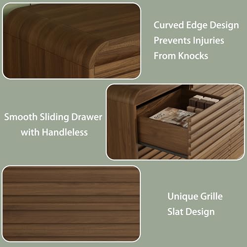 Image of 9 Drawer Dresser for Bedroom,59 inch Wide Fluted Dresser with Curved Edge and Ergonomic Handleless, Large Wooden Clothes Storage Organizer, Modern Chest of Drawers for Closet, Living Room,Walnut