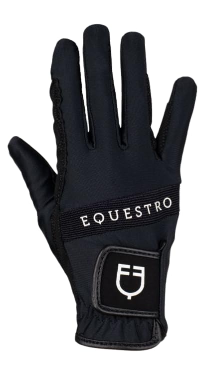 Equestro Guanti in Tessuto Tecnico con Logo Multicolor 6, Blu-Bianco