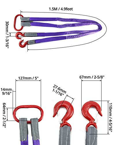 QWORK Heavy Duty Two Leg Bridle Web Sling, 4.92Ft 4409lb Capacity Steel Sling - Thumbnail 6