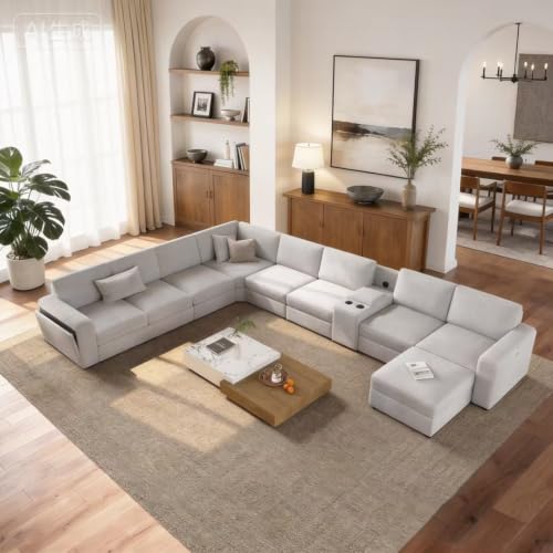 Vesgantti Modular 8-Seater Chenille L Shaped Sectional Sofa, Light Grey - image 1