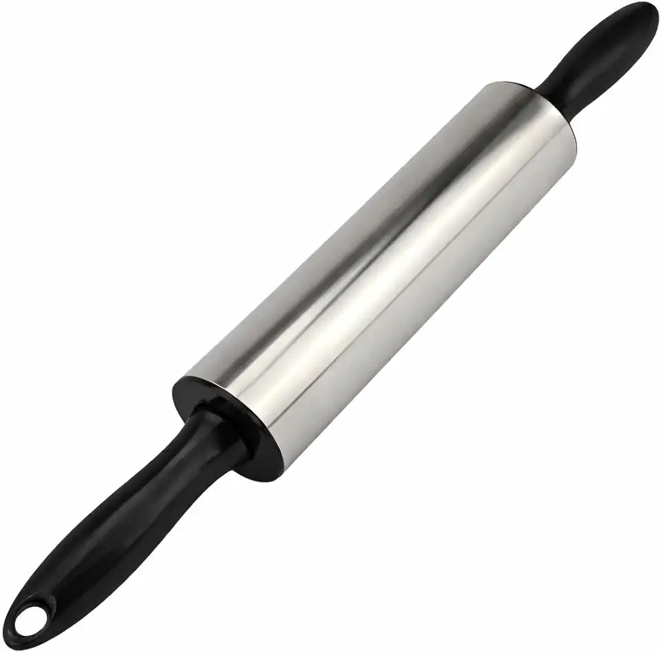 Rolo para Abrir Massas Aço Inox Antiaderente Giratorio para Pizza Pao Pastel Macarrao e Confeitaria 37cm (Preto)