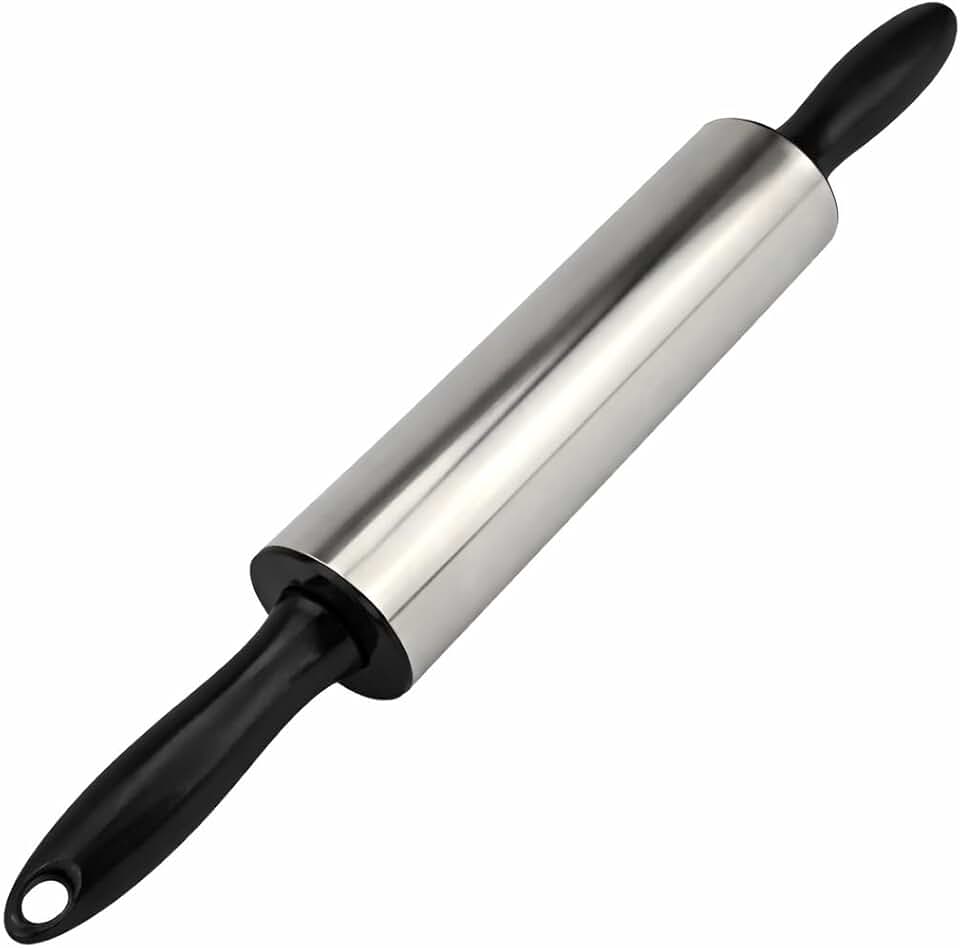 Rolo para Abrir Massas Aço Inox Antiaderente Giratorio para Pizza Pao Pastel Macarrao e Confeitaria 37cm (Preto)