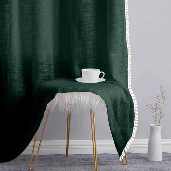 THE LINEN COMPANY Cotton Linen Solid Curtain Set with Eyelet Rings (Sea Green, Door- 7.5 Feet)