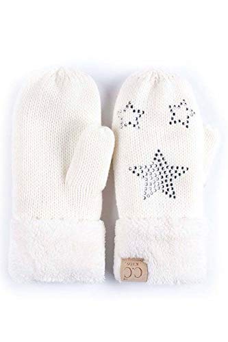 ScarvesMe Kids Girl Knit Solid Color Fur Cuff with Rhinestone Mitten Gloves