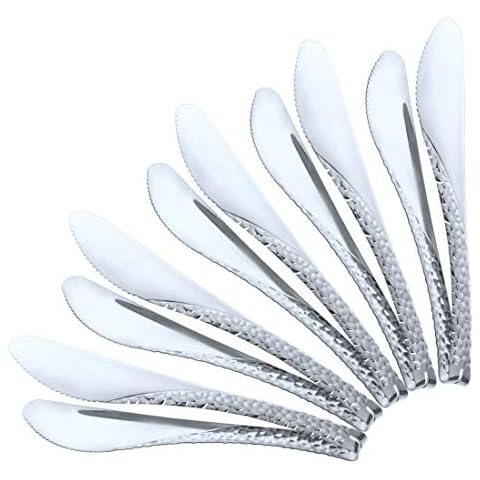 Kitchen Food Clamp Serving Tongs 18/10 Stainless Steel BUY&USE Pack of 6 10-Inch Hammered Surface Silver Kitchenware for Bread Barbecue Baking Cover