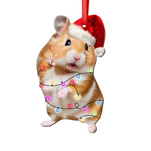 Christmas Ornament - Wooden, 2-Side Printed Hamster, Hanging for Tree, Xmas Decoration, Gift for Hamster Lovers