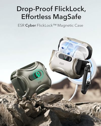 Image of ESR for AirPods Pro 3 Case (2025), Compatible with Airpods Pro 3rd Generation Case (USB-C Cable), Effortless MagSafe, Drop-Proof Lock, Easy Open, Cyber Series, Green