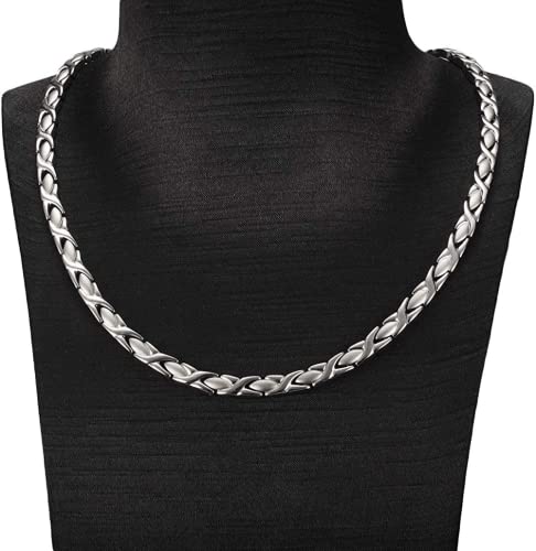 Wollet Women's Titanium Necklace 3 In 1 Magnetic Solid Germanium Infrared 21" 5Mm Chain (Silver) Jewelry #TOP4