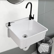 ROVSUN 9-Gallons Plastic Wall-Mounted Utility Sink, Wall-Mounted Utility Tub with Wall Bracket, Hot&Cold Faucet, Drain Plug, Perfect for Basement, Laundry Room, Garage and Shop, White