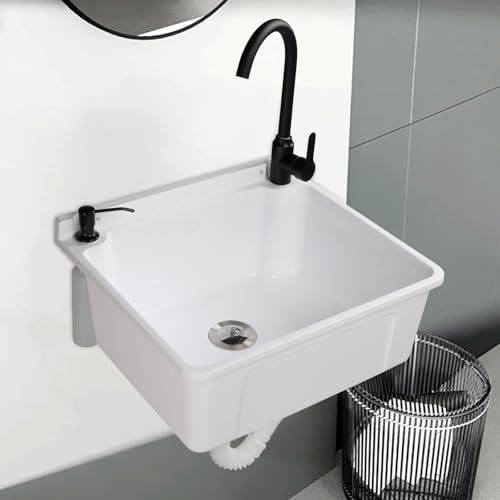 ROVSUN 9-Gallons Plastic Wall-Mounted Utility Sink, Wall-Mounted Utility Tub with
