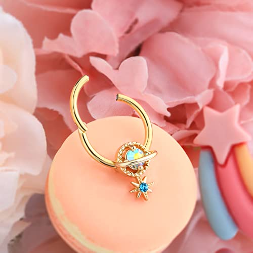 Melighting Septum Rings 16G Planet Septum Jewelry Surgical Steel Daith Piercing Jewelry Clear Cz Hinged Segment Helix Earrings Cartilage Piercing Jewelry Women #TOP2