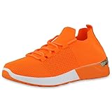 vans old skool orange 39  VAN HILL Damen Sportschuhe Laufschuhe Sportliche Stoff Turnschuhe Flache Strick Schuhe Profilsohle Schnürer Turnschuhe 212371 Neon Orange 36