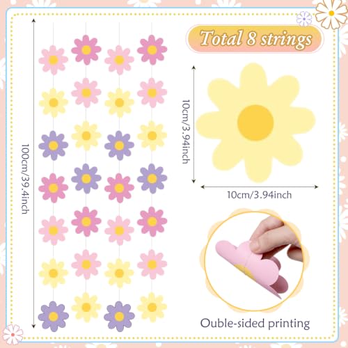 Image of Pasimy 8 Pcs Daisy Boho Party Decorations Groovy Daisy Paper Garlands White Flower Hanging Garland Banner Hippie Flower Cutouts for Birthday Shower Wedding Party Favor Supplies (Fresh,Pastel Pink)