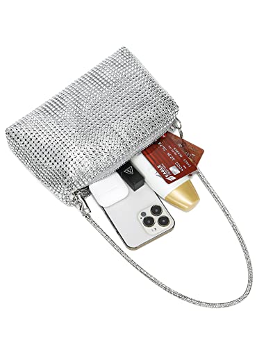 Yikoee Crystal Rhinestone Clutch Purses For Women Evening Bag With Chain (Silver) #TOP5