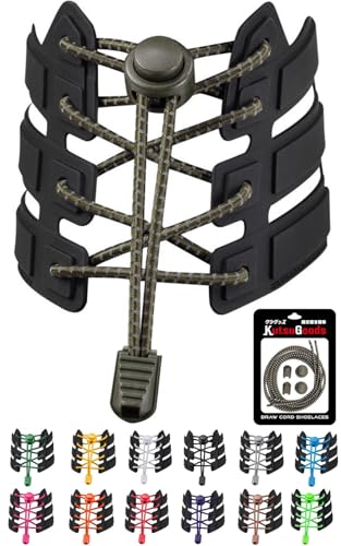 [KutsuGoods] クツグッズ (脱ぎ履き簡単) 結ばない 靴紐 伸びる ゴム シューレース スニーカー 留め具 ほどけない 靴ひも ドローコード 丸紐 (リフレクター, アーミーグリーン)