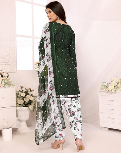 Image of Yashika Women's Printed Dress Material - Unstitched Crepe Fabric Kurti, Pants & Dupatta Suit Set (AZ-YS-P4-ABHILASHA GREEN), Free Size