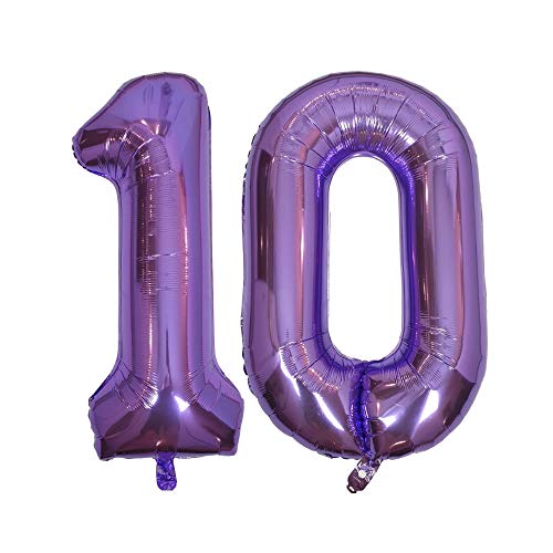DIWULI Luftballon 10 Geburtstag XXL Lila, Zahlen-Ballon Deko