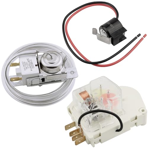 2198202 Cold Control Thermostat W10822278 Defrost Timer W10225581 Bimetal Thermostat Refrigerator Defrost Complete Kit Replacement Part by JPKTA Compatible with Whirlpool Kenmore WP2198202