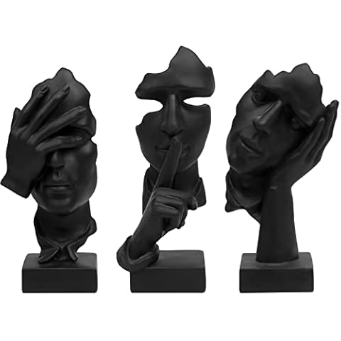 prosfalt 3 Pcs Thinker Statue, Silence is Gold Abstract Art Figurine, No Hear No See No Speak Modern Home Resin Sculptures Decorative Objects Decor for Home Office Bookshelf Desktop(Black) (A-41) Cover