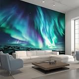 Generico Fotomurali Carta da Parati Aurora Boreale, Carta da Parati Camera da Letto Aurora Boreale Soggiorno Decorazioni Parete Tessuto Non Tessuto 150x105 W45