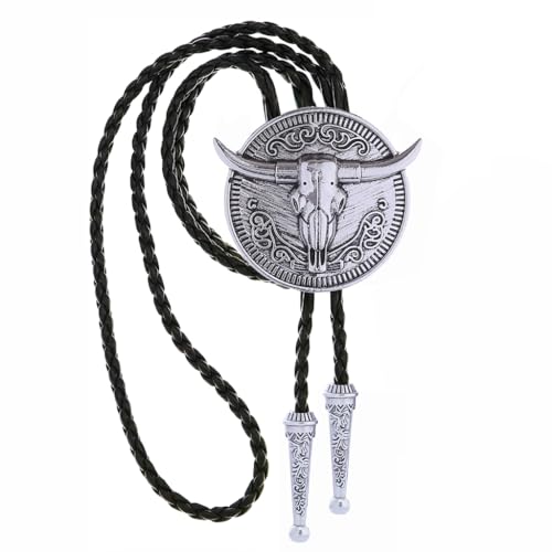Image of GelConnie Longhorn Bull Bolo Tie for Men Native American Western Cowboy Leather Necktie Bolo Necklace for Women Gold Texas