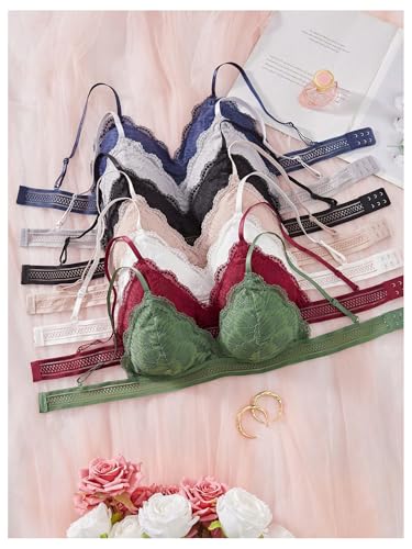 Women's 7 Pack Wireless Bralettes Lace V Neck Spaghetti Strap Soft Everyday Bras3