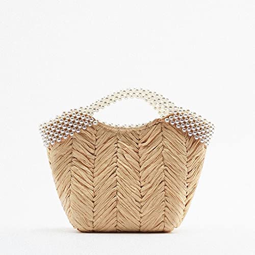Bolso de verano mujer tejido con perlas blanco miniatura 7