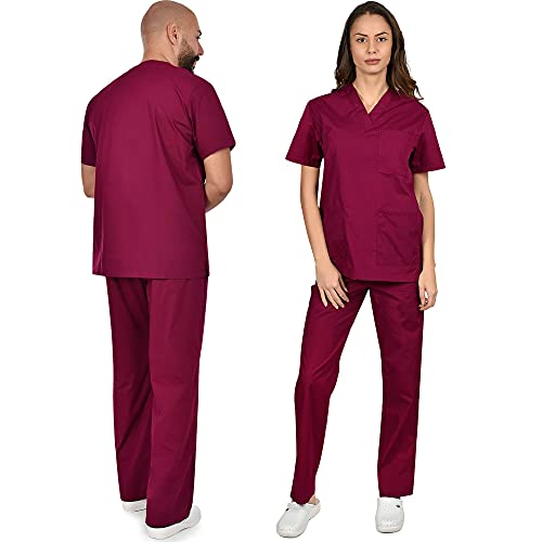 B-well Colombo Uniforme Médicale Unisexes Ensemble: Haut et Pantalons + Blouse Medicale Femme/Homme - Tenue Aide Soignante Professionnelle Vêtement médical - Rouge - XX-Large Cover
