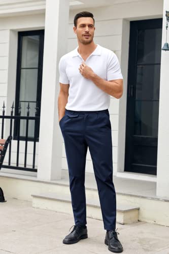 Image of Mens Chinos Slim Fit Pants Stretch Tapered Dress Pant Casual Trousers