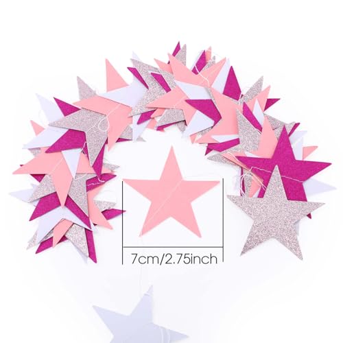Image of Patelai Glitter Star Garland Banner 2026 Graduation Decor 130 Feet Star Hanging Banner Twinkle Backdrop for Party Birthday Classroom Wedding Supplies(Pink,Rose Red,White)