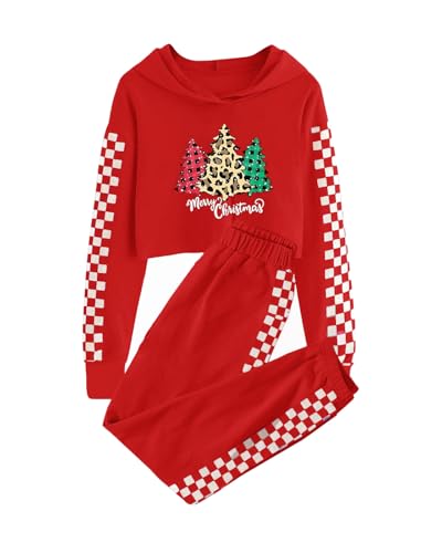 Meikulo Kids 2 Piece Christmas Outfits Girls Crop Tops Hoodies Long Sleeve Fashion Sweatshirts and Sweatpants