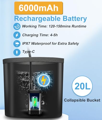 Ducha portátil WADEO para camping, bomba recargable de 6000mAh, cabezal filtrado y cubeta plegable de 5 galones, para exteriores, senderismo, playa, viaje, lavado de autos y mascotas miniatura 3