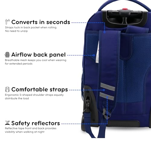 Image of J World Sundance Laptop Rolling Backpack for Girls Boys. Roller Bookbag with Wheels, 20 Inch, Navy