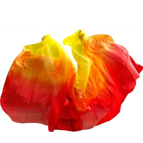 Velo de danza del vientre de seda en rojo naranja y amarillo para mujer 4